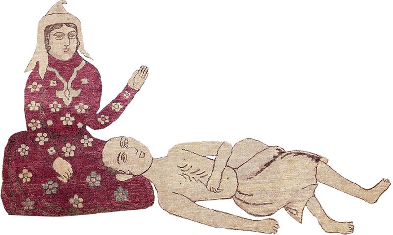 Rug With Artistic Rendering Of A Man And A Women Rug With Artistic Rendering Of A Man And A Women - Nazmiyal Antique Rugs in NYC