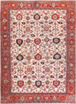 Ivory Antique Persian Large Scale Sultanabad Rug 70137 by Nazmiyal Antique Rugs