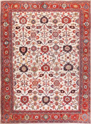 Ivory Antique Persian Large Scale Sultanabad Rug 70137 by Nazmiyal Antique Rugs