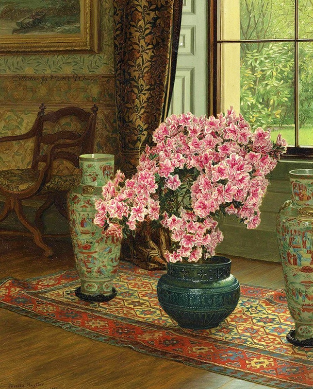 Jessica Hayllar Azalea in A Japanese Bowl Jessica Hayllar Azalea in A Japanese Bowl - Nazmiyal Antique Rugs