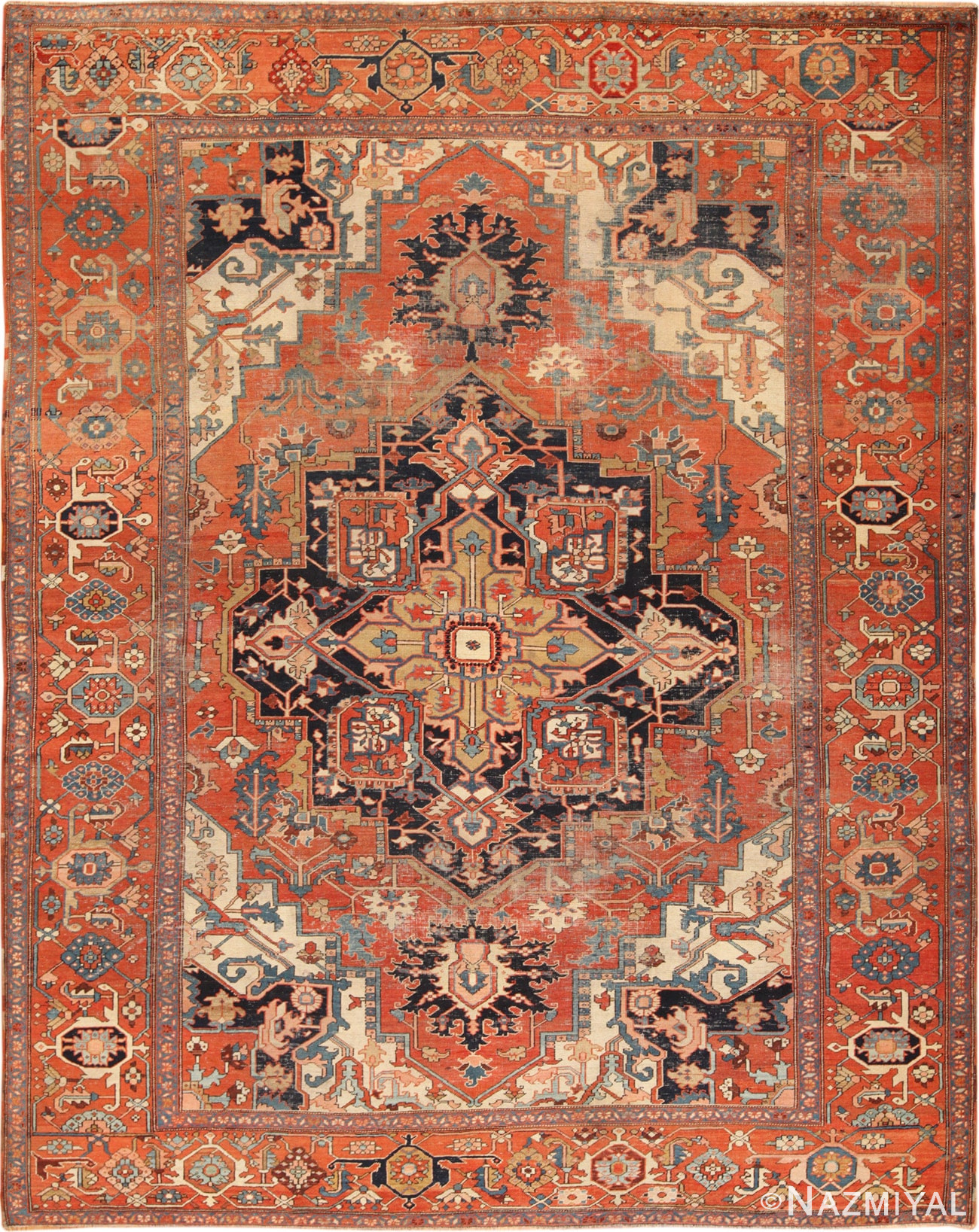 Full view Antique Persian Heriz rug 70164 by Nazmiyal