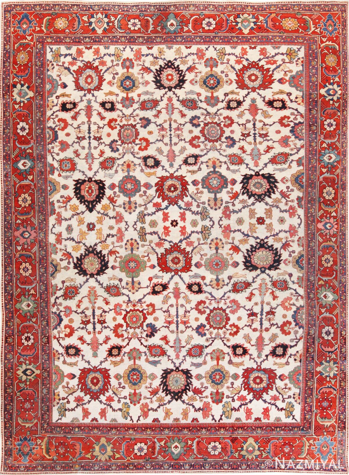 Ivory Antique Persian Large Scale Sultanabad Rug 70137 by Nazmiyal Antique Rugs