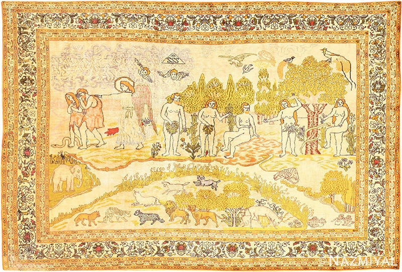 Fine Antique Pictorial Silk Rug #48890 from Nazmiyal Antique Rugs in NYC