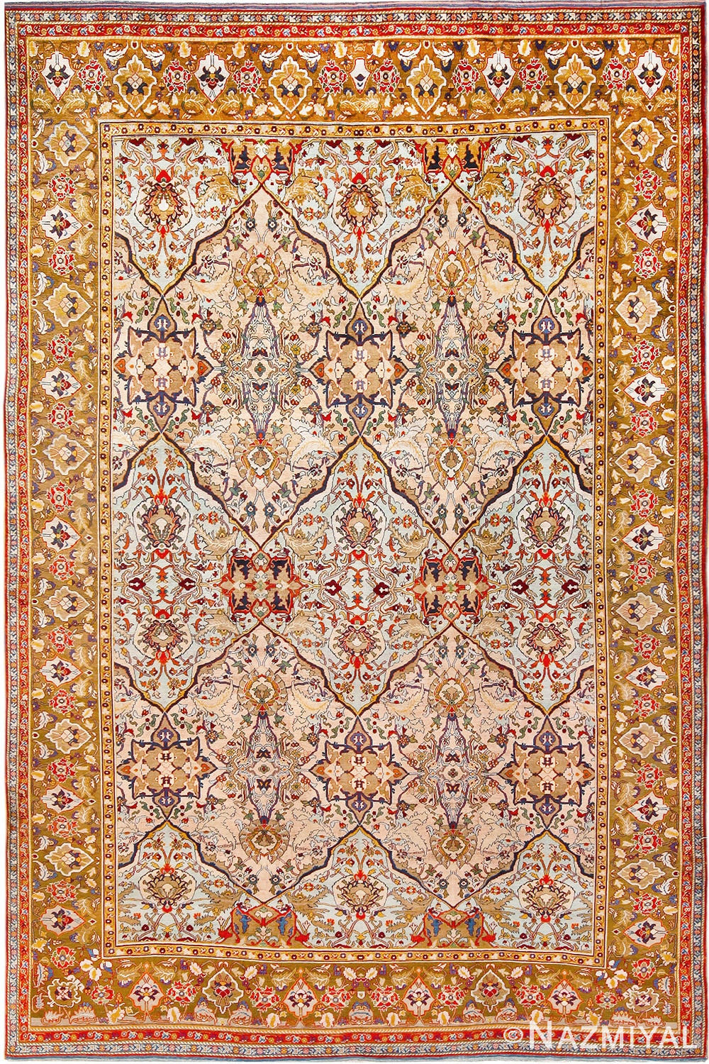 Antique Persian Silk Heriz Rug 70216 from Nazmiyal Antique Rugs in NYC