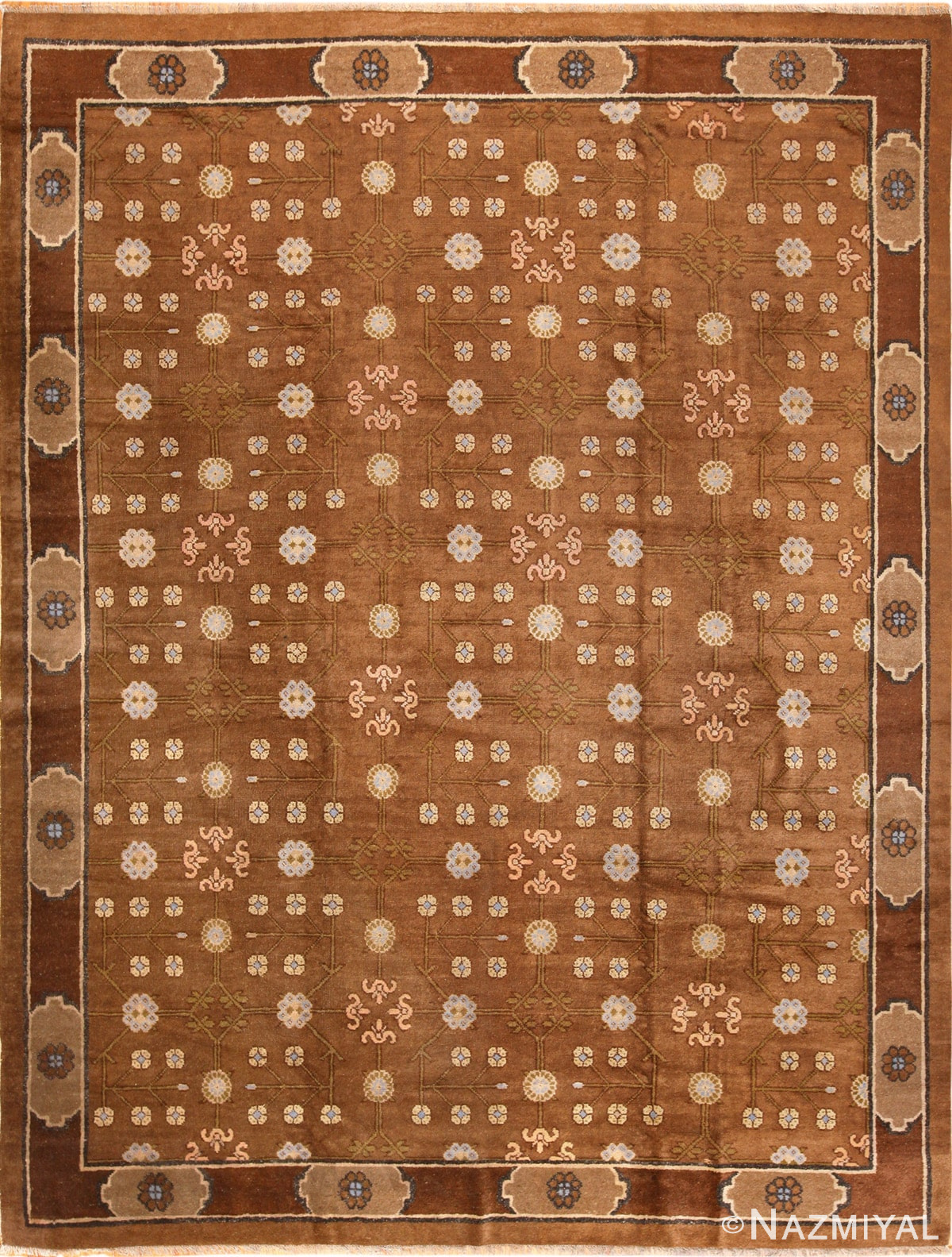 Full view antique Brown Mongolian rug 70145 by Nazmiyal antique rugs