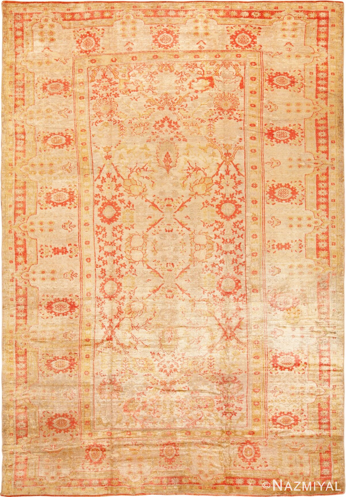 Full view antique Oushak Turkish rug 70235 by Nazmiyal