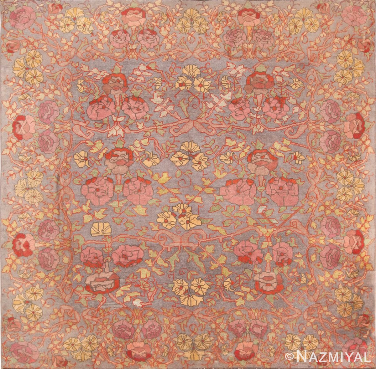 Full view floral square size Donegal Irish rug 70224 by Nazmiyal