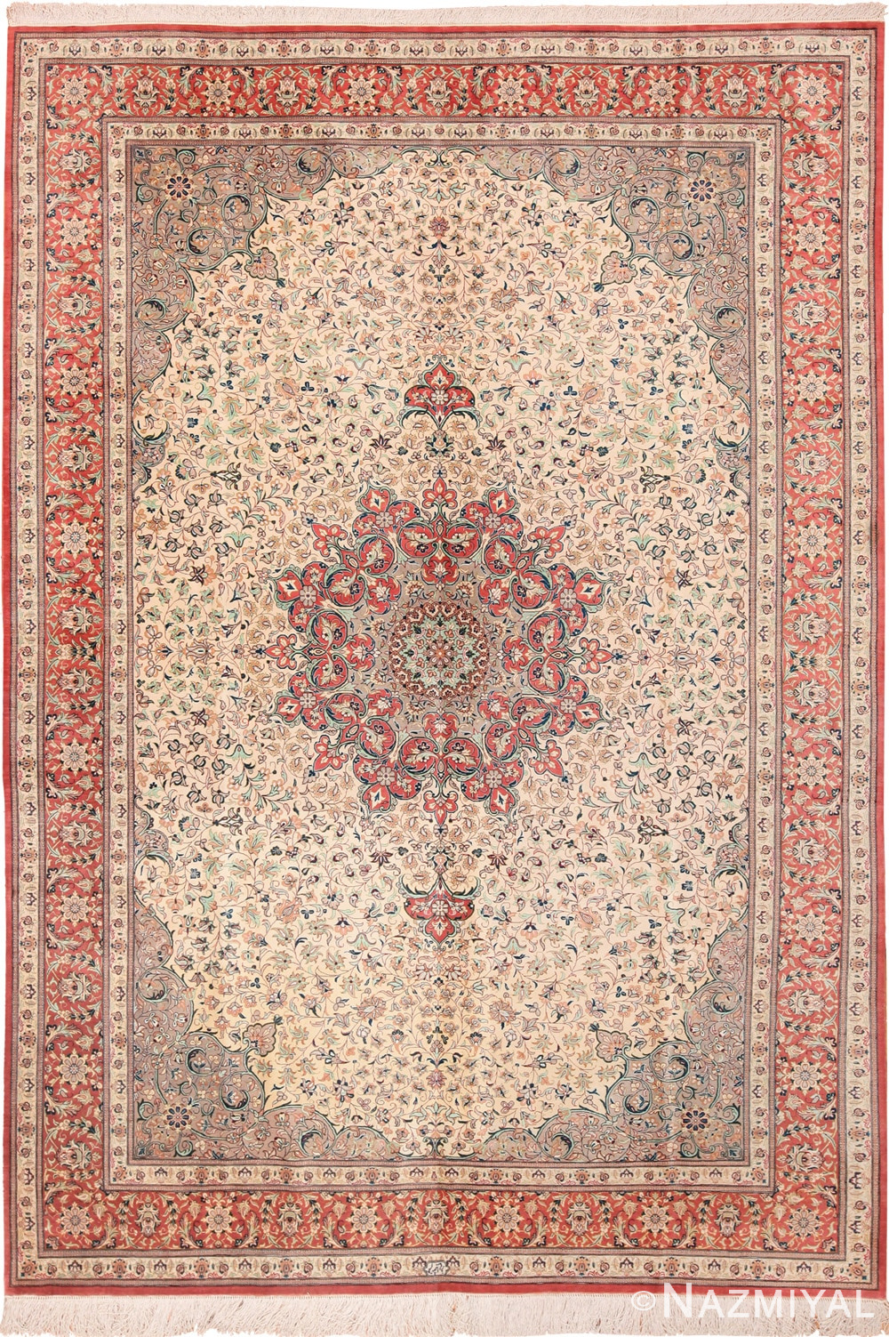 Full view vintage Persian Silk Qum rug 49700 by Nazmiyal