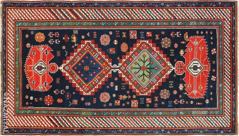 Tribal Caucasian Kazak Rug Navy Blue Antique Tribal Caucasian Kazak Rug Nazmiyal