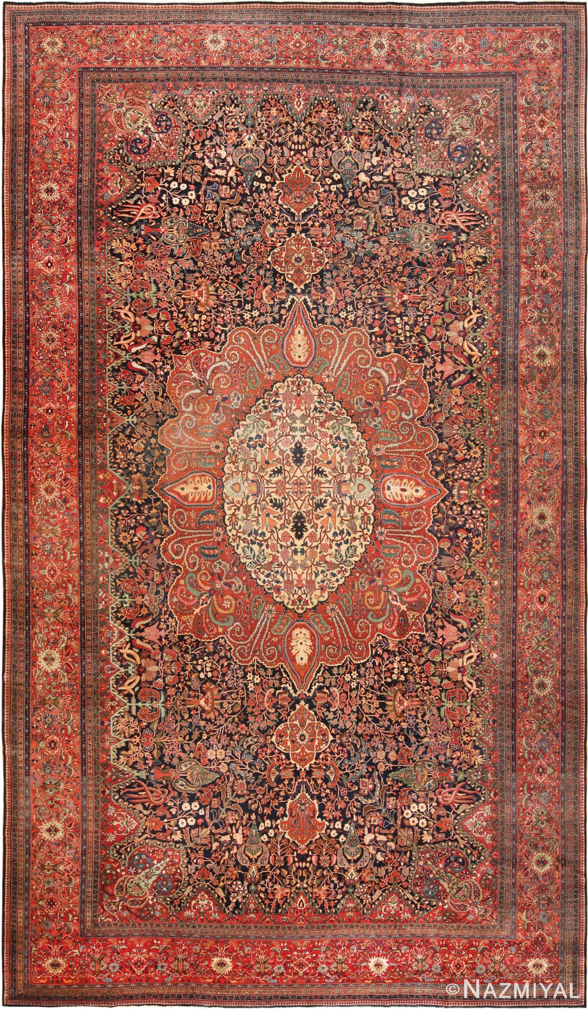 Blue Oversized Fine Antique Persian Sarouk Farahan Rug 70266 by Nazmiyal Antique Rugs in NYC