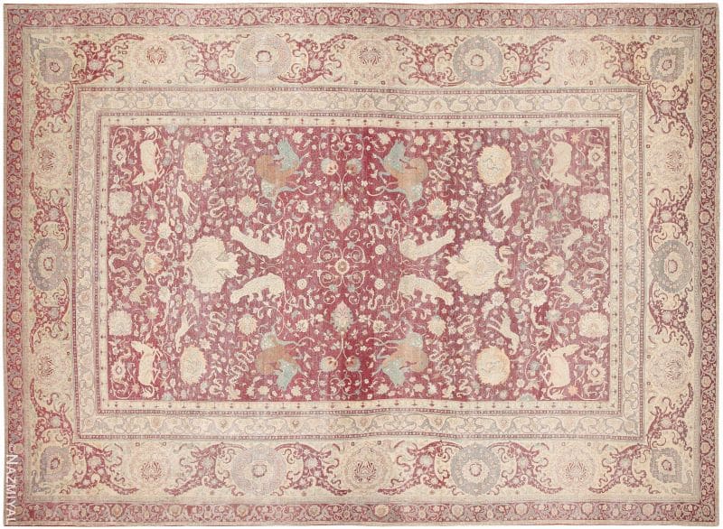 Animal Hunting Scene Turkish Hereke Rug Antique Oversized Animal Hunting Scene Turkish Hereke Rug Nazmiyal