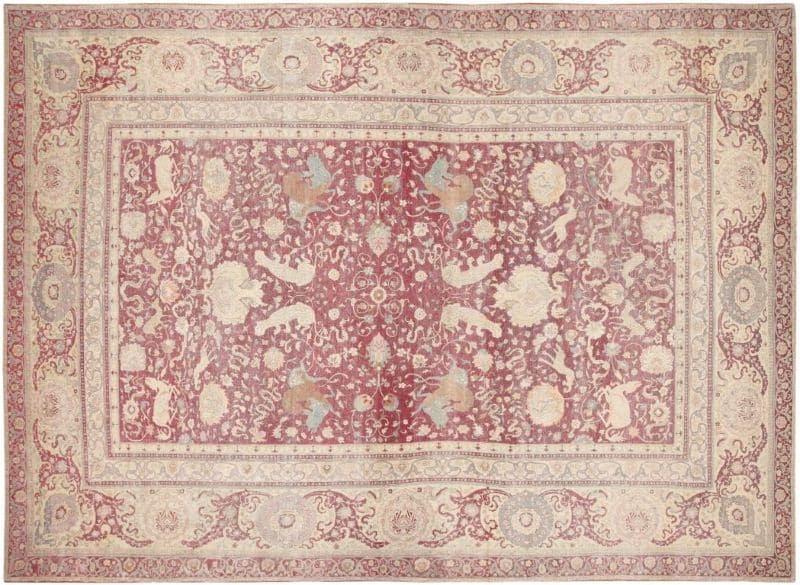 Antique Oversized Animal Hunting Scene Turkish Hereke Rug Nazmiyal