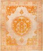 Decorative Open Field Antique Turkish Room Size Oushak Rug #70177 by Nazmiyal Antique Rugs