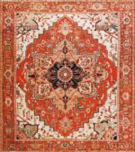 Geometric Antique Persian Room Sized Serapi Rug #70297 by Nazmiyal Antique Rugs