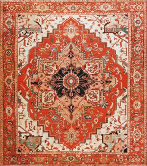 Geometric Antique Persian Room Sized Serapi Rug #70297 by Nazmiyal Antique Rugs