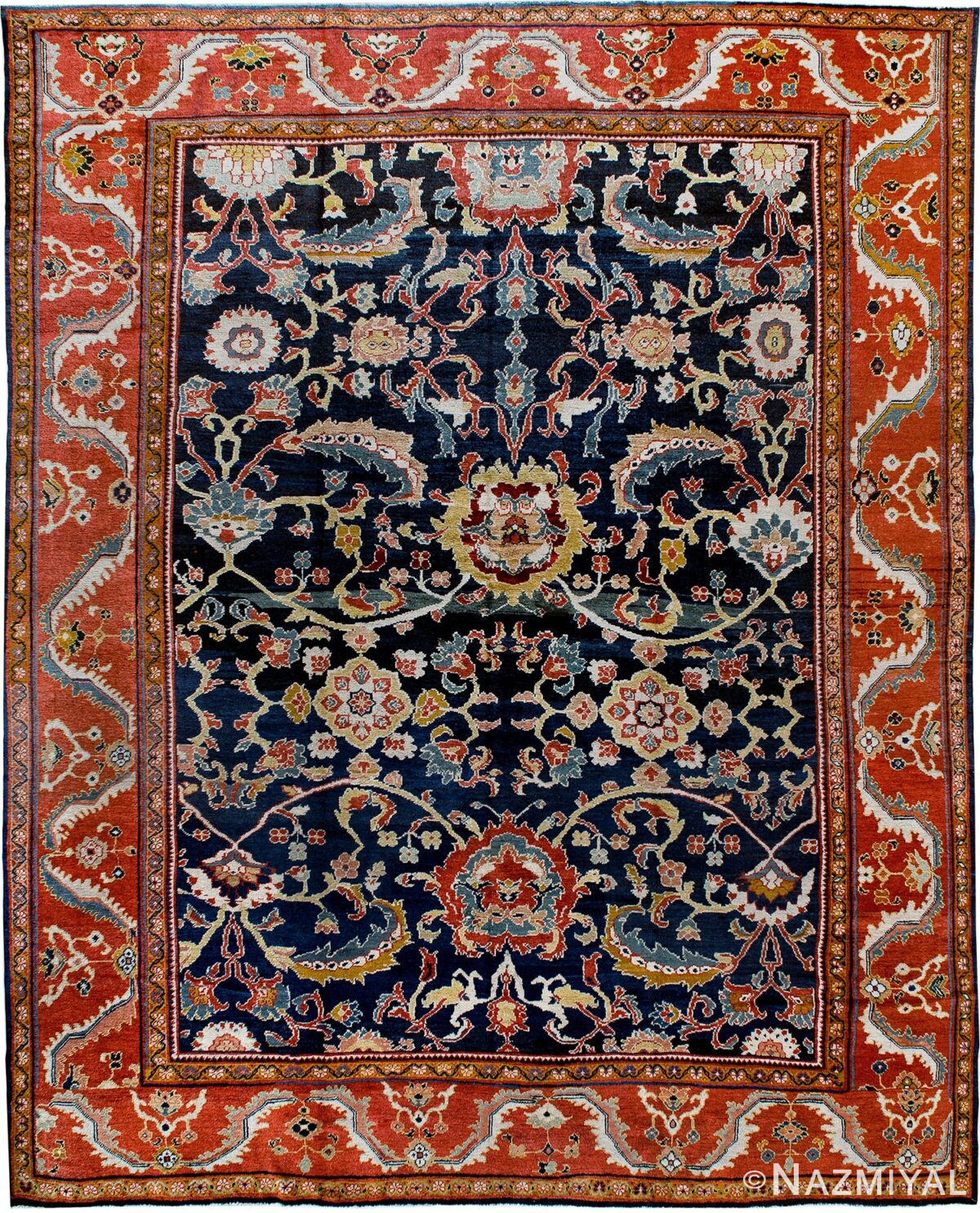 Blue Antique Persian Sultanabad Rug 90013 by Nazmiyal Antique Rugs