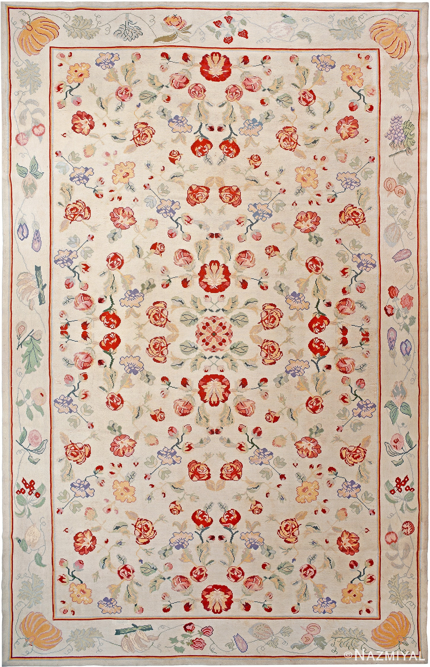 Floral Antique Portuguese Needlepoint Rug 90017 by Nazmiyal Antique Rugs
