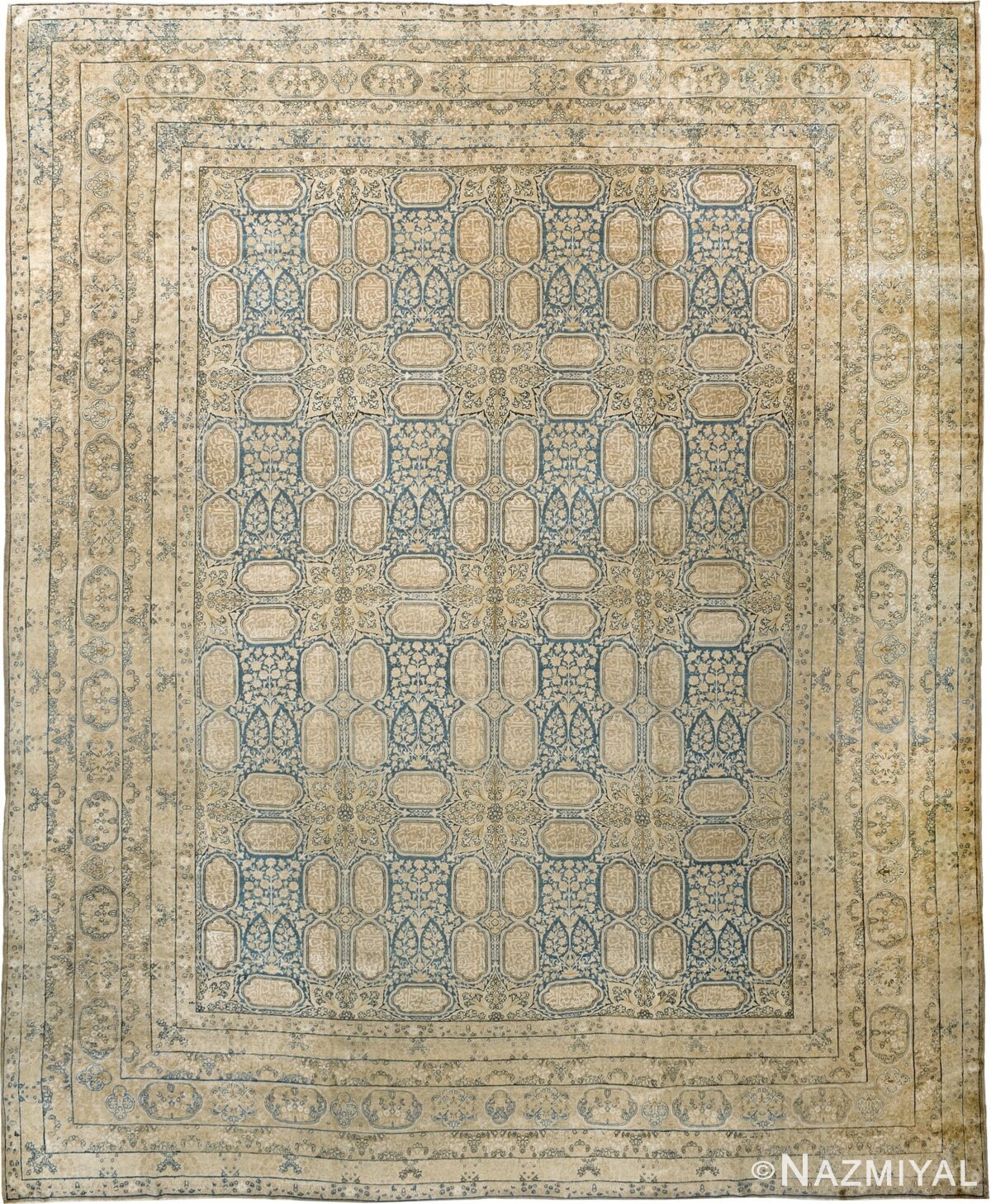 Light Blue Antique Persian Kerman Rug 90015 by Nazmiyal Antique Rugs