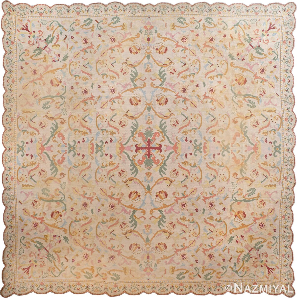 Square Antique Portuguese Needlepoint Rug 90016 by Nazmiyal Antique Rugs