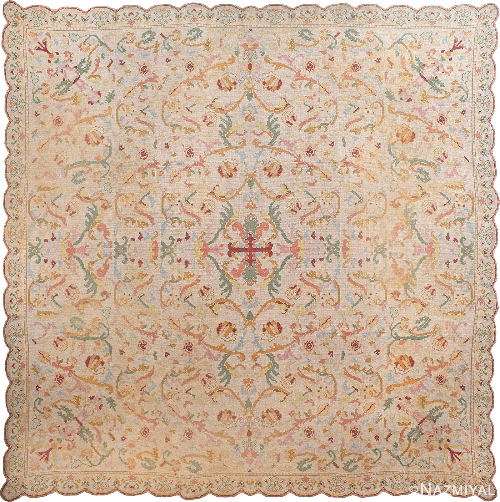 Square Antique Portuguese Needlepoint Rug 90016 by Nazmiyal Antique Rugs