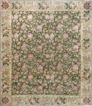 Green Antique Floral Romanian Room Size Bessarabian Kilim Rug #90053 by Nazmiyal Antique Rugs