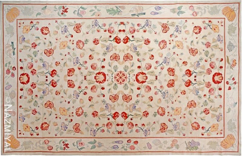 Floral Antique Portuguese Needlepoint Rug Nazmiyal