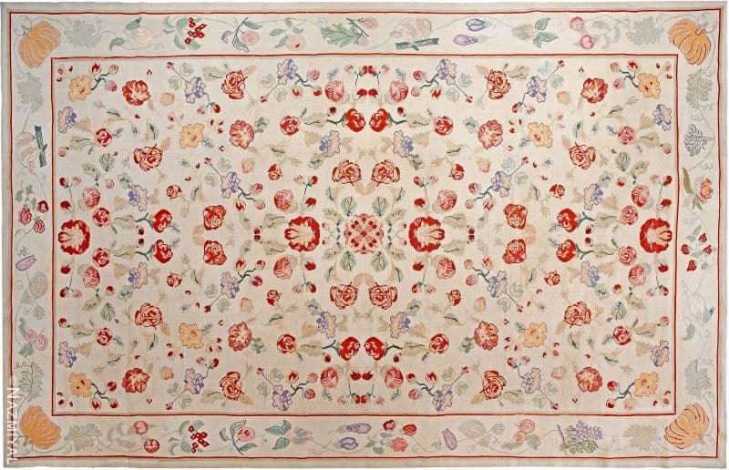 Floral Antique Portuguese Needlepoint Rug Nazmiyal