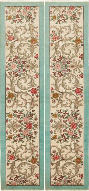 Pair Of Vintage Floral Persian Tabriz Runner Rugs 44738-44739 by Nazmiyal NYC