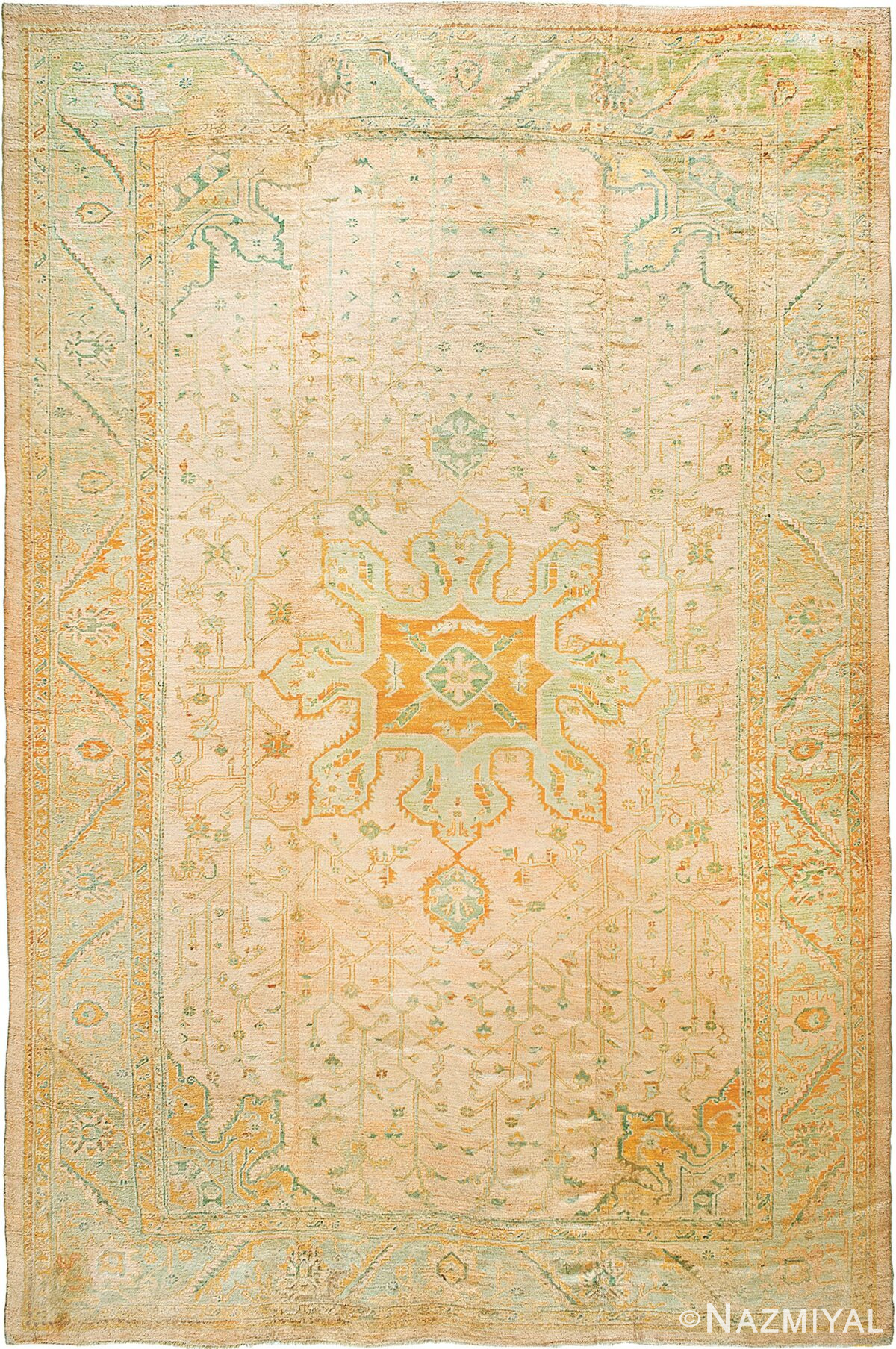 Large Soft Decorative Antique Turkish Oushak Rug #90040 by Nazmiyal Antique Rugs