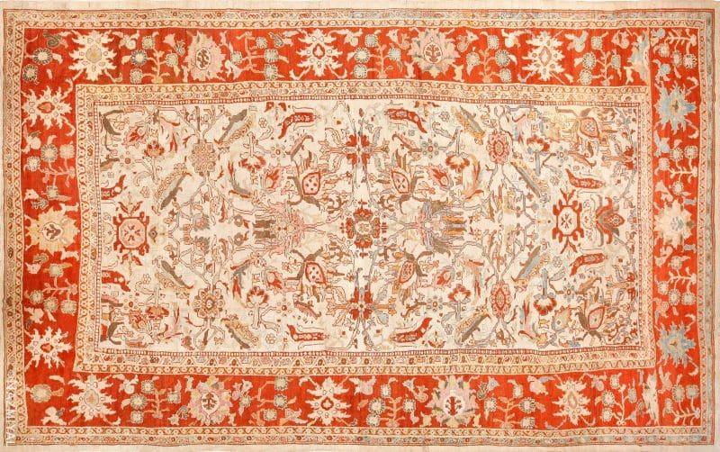 Antique Ziegler Sultanabad Persian Rug Large Ivory Antqiue Ziegler Sultanabad Persian Rug Nazmiyal