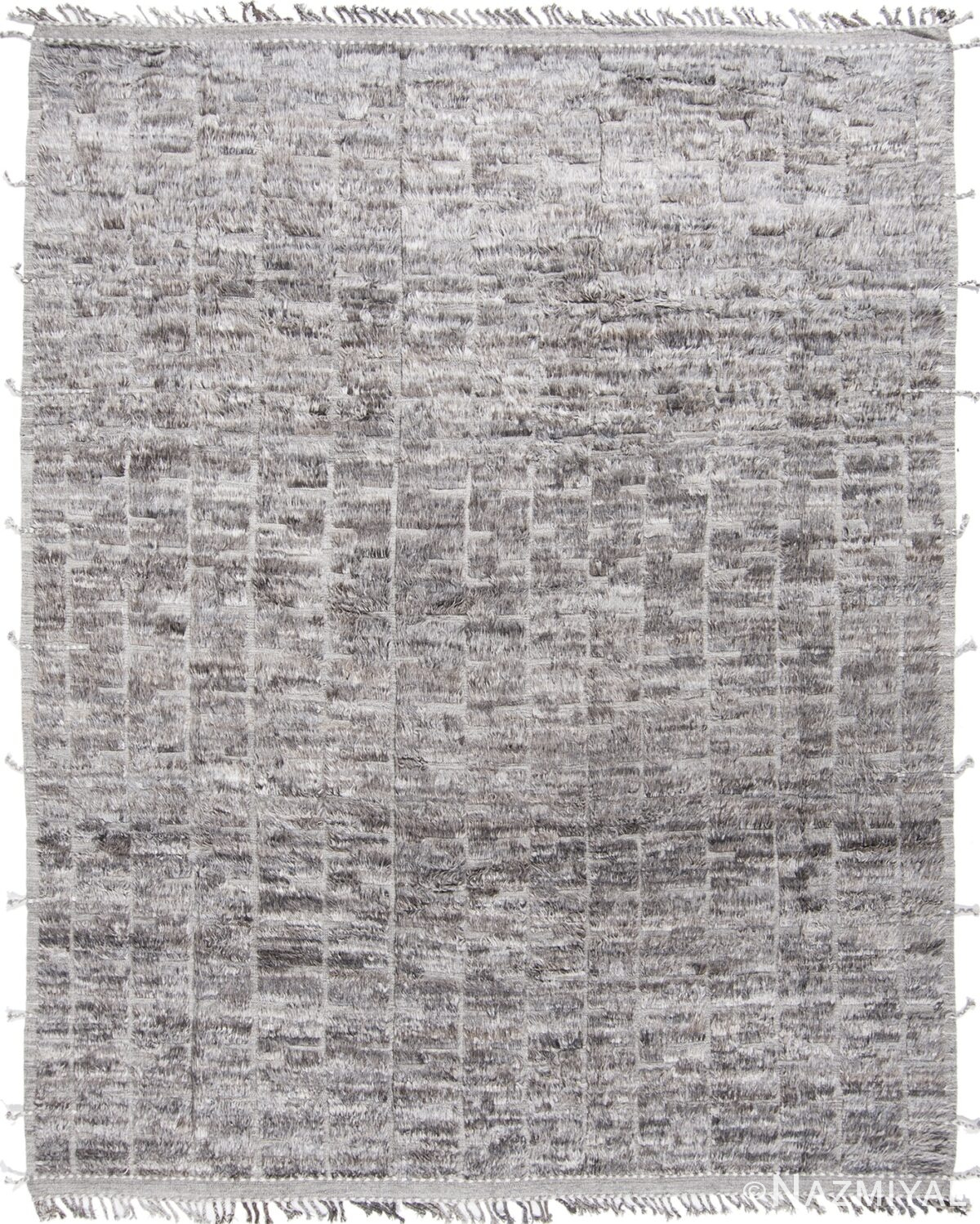 Grid Design Soft Gray Modern Boho Chic Plush Wool Pile Rug #142795781 by Nazmiyal Antique Rugs