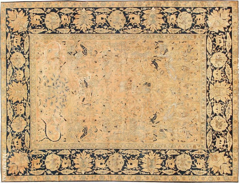 Antique Silk and Wool Indian Agra Hunting Rug Nazmiyal