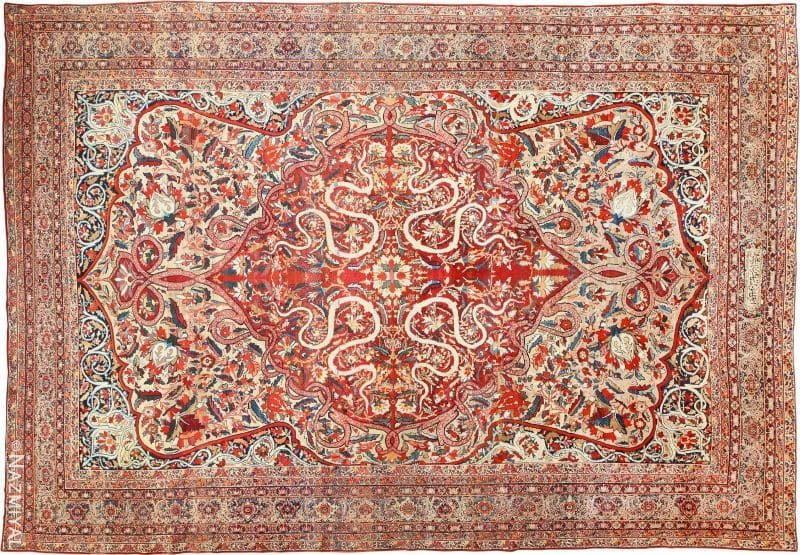 Fine Large Silk and Wool Persian Kerman Lavar Antique Rug Nazmiyal