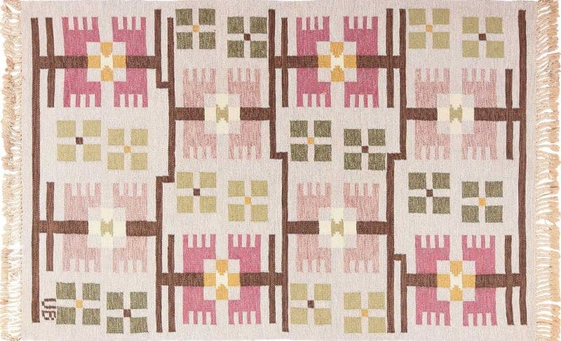 Vintage Geometric Scandinavian Flat Woven Kilim Rug by Ulla Brandt Vintage Geometric Scandinavian Flat Woven Kilim Rug by Ulla Brandt Nazmiyal