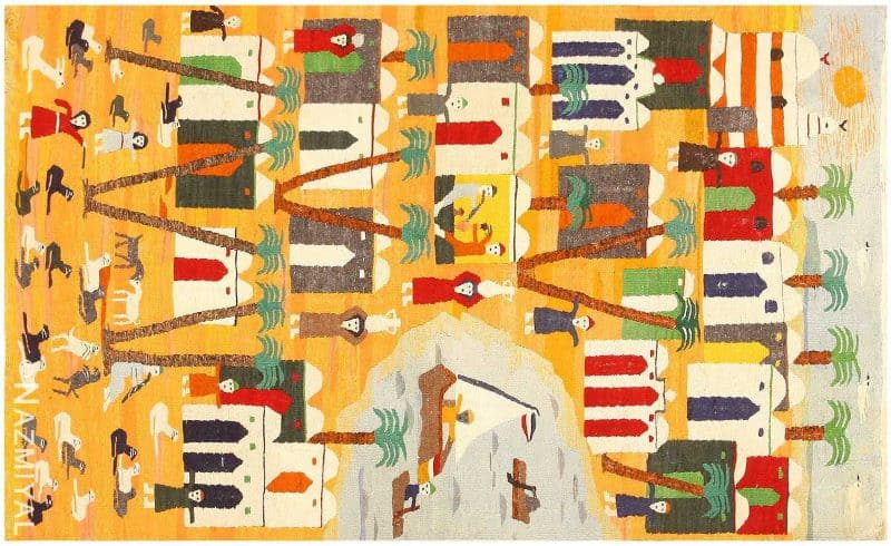 Vintage Swedish Kilim Folk Art Pictorial Tapestry Rug Vintage Swedish Kilim Folk Art Pictorial Tapestry Rug Nazmiyal