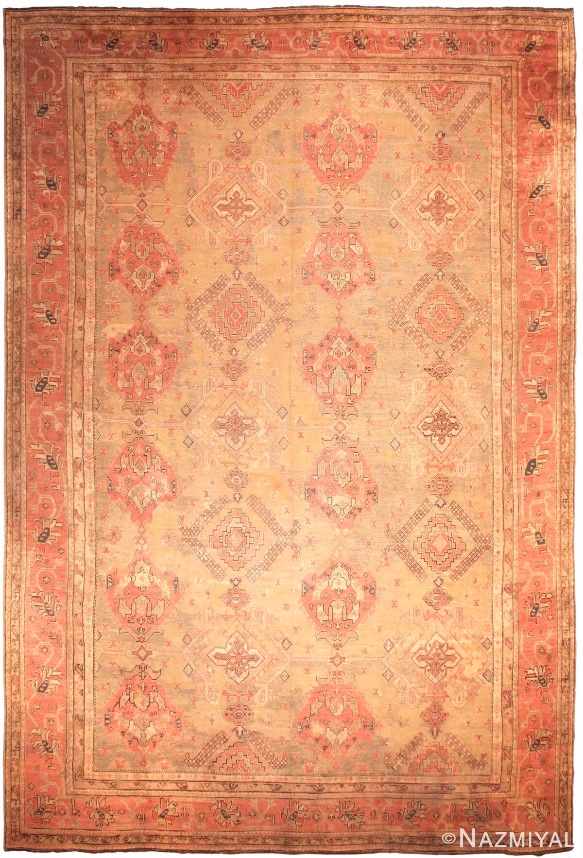 Oversized Tribal Antique Turkish Oushak Shabby Chic Rug #50199 by Nazmiyal Antique Rugs
