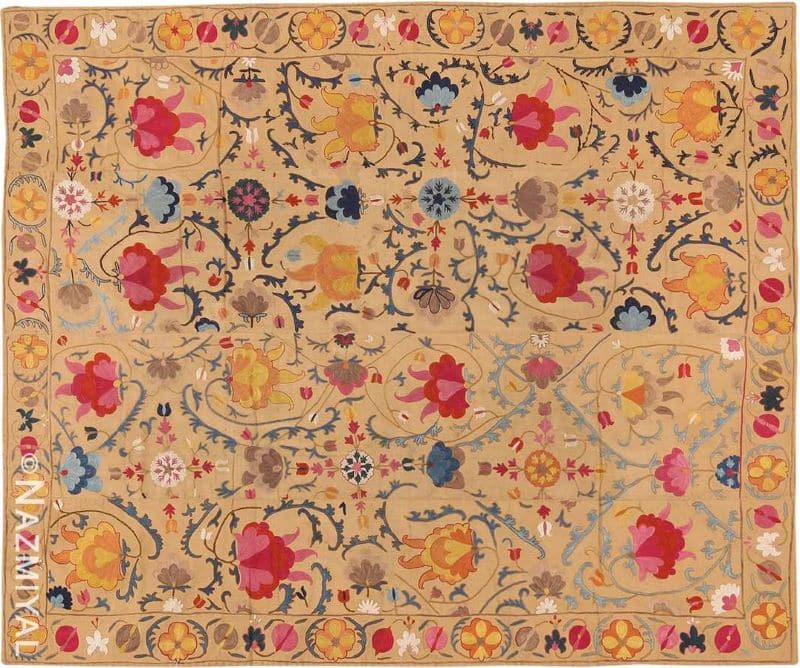 Antique Silk Uzbek Suzani Embroidery Textile Nazmiyal