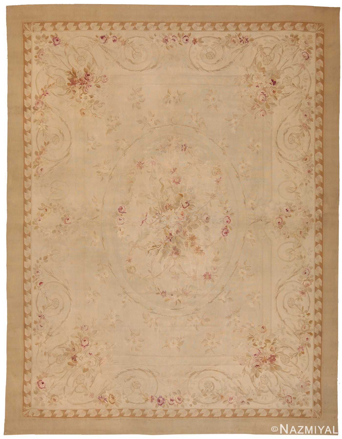 Antique Ivory French Aubusson Rug, French Aubusson Rugs