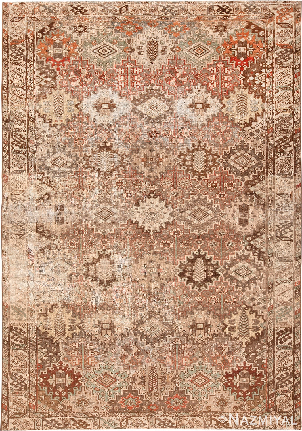 Shabby Chic Garden Design Antique Persian Rug 70435 by Nazmiyal NYC