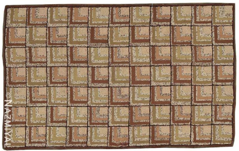 Small Scatter Size Antique American Green Hooked Rug Nazmiyal