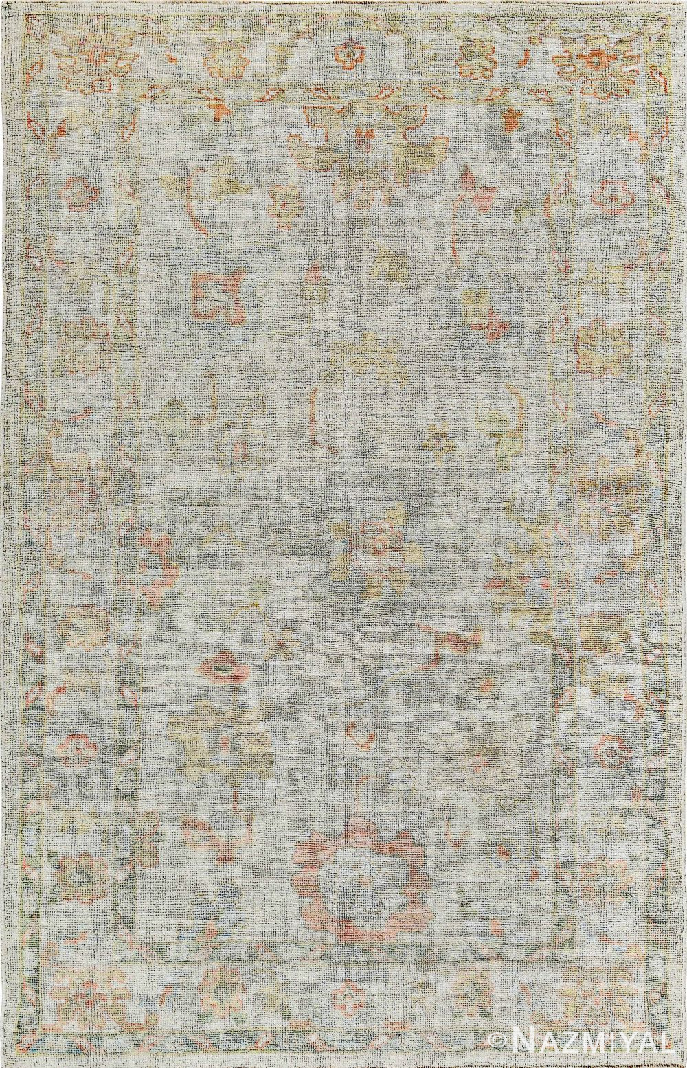 Soft Ivory Tribal Modern Turkish Oushak Area Rug 60474 by Nazmiyal Antique Rugs