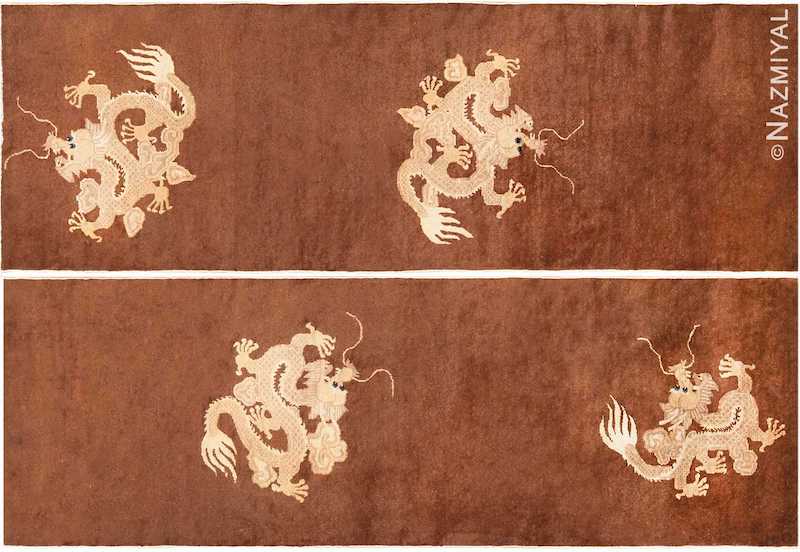 A Pair Of Brown Antique Dragon Chinese Runners A Pair Of Brown Antique Dragon Chinese Runners Nazmiyal
