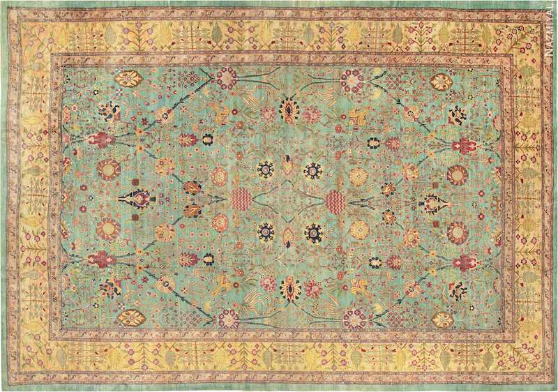 Large Oversized Seafoam Color Antique Indian Agra Rug Nazmiyal