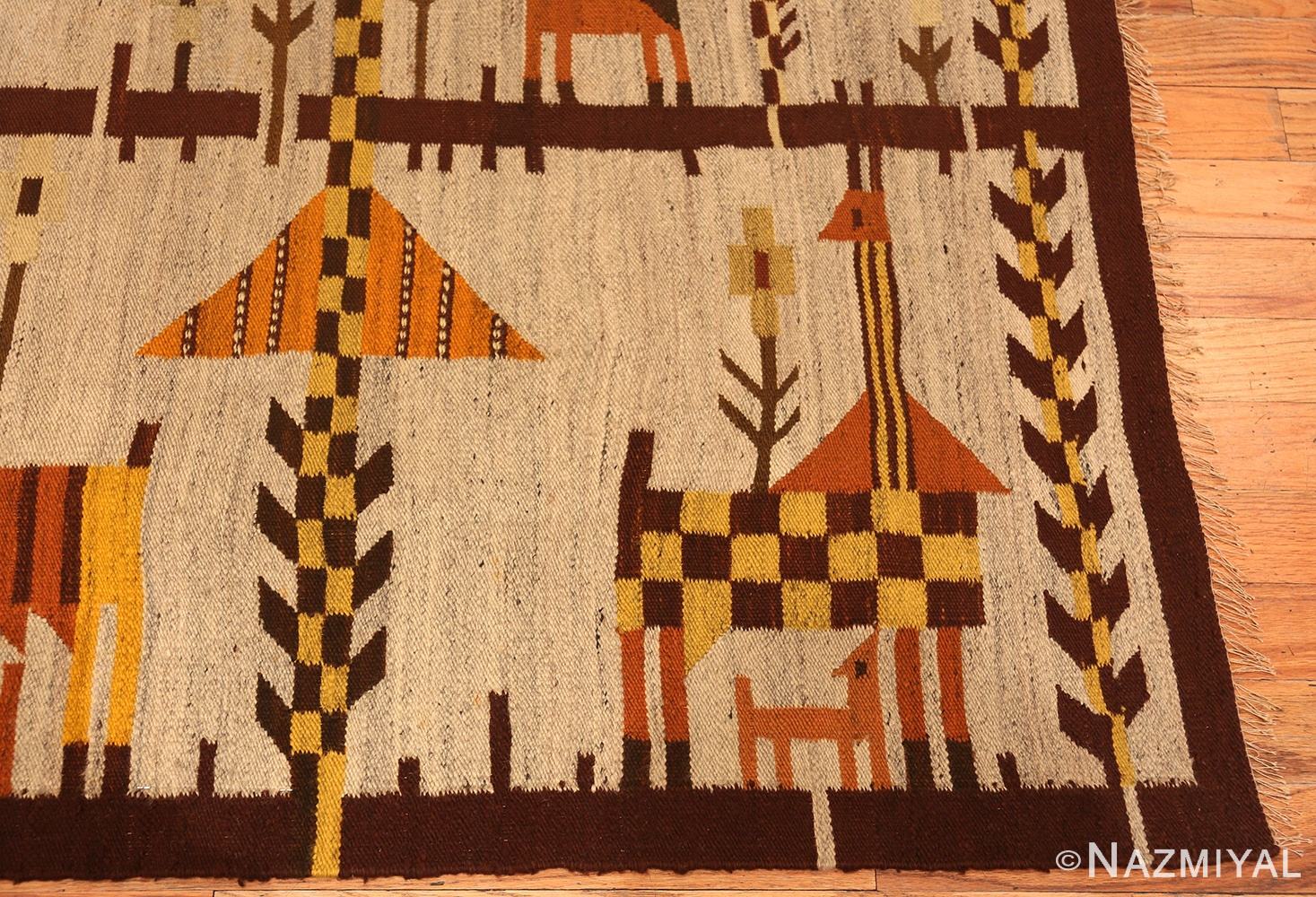 Corner Of Vintage Scandinavian Swedish Kilim Rug 70376 by Nazmiyal NYC