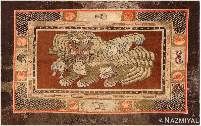 Antique 17th Century Chinese Fu Dogs Rug Antique 17th Century Chinese Fu Dogs Rug Nazmiyal