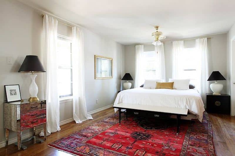 Bedroom Decorated with Red Rust Rugs Nazmiyal