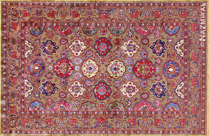 Fine Antique Silk And Metalic Thread Persian Souf Kashan Rug by Nazmiyal NYC