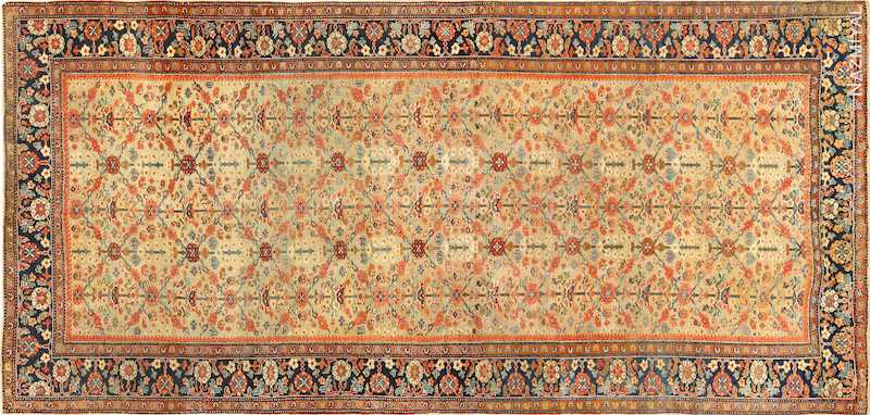 Yellow Color Background Antique Sultanabad Persian Rug Nazmiyal