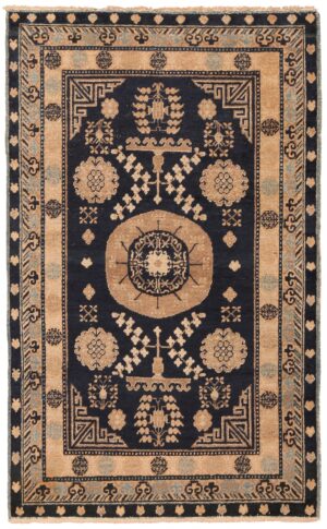 Small Blue Background Antique Khotan Rug 70382 by Nazmiyal NYC