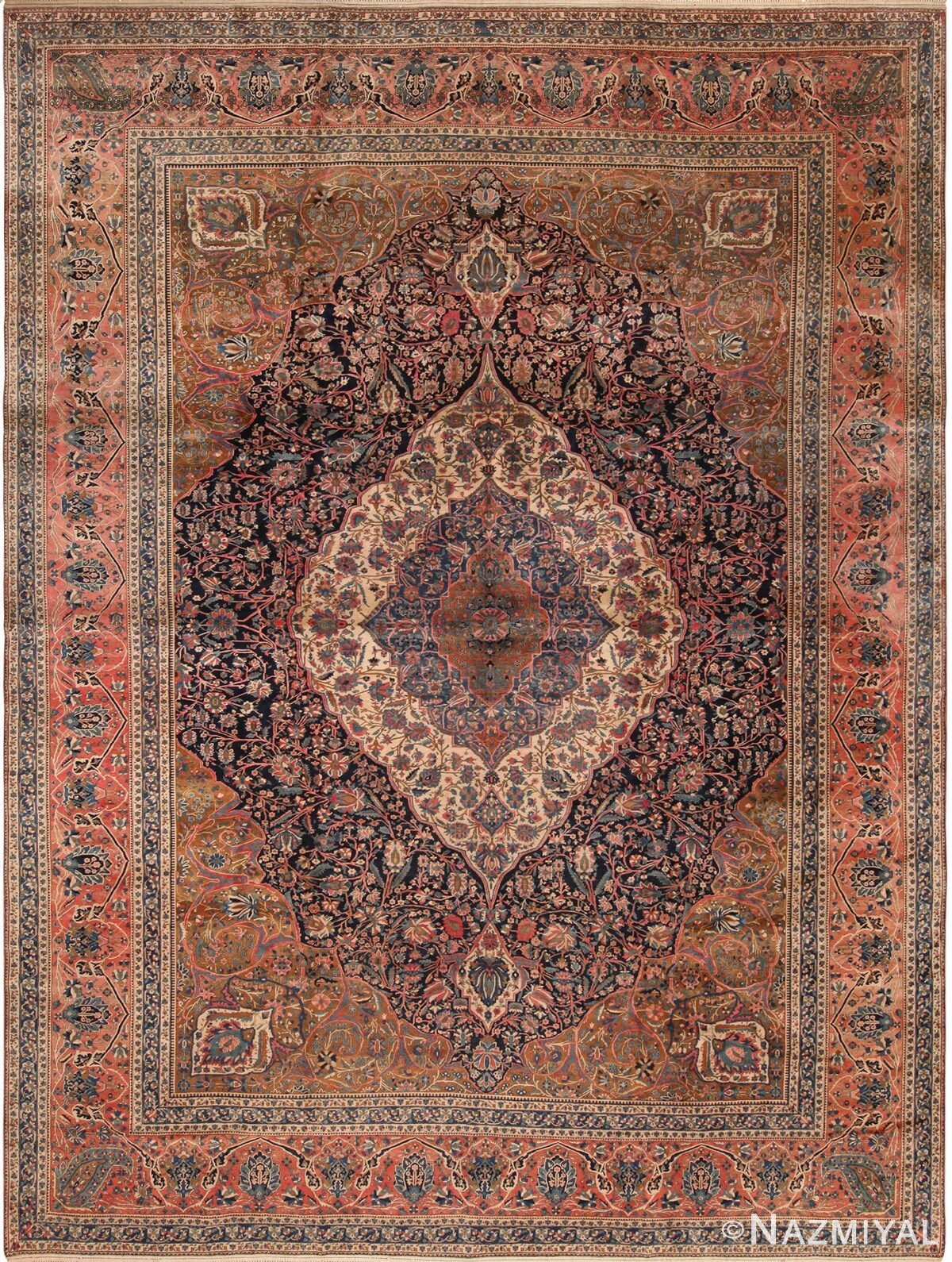 Floral Antique Persian Mohtasham Kashan Rug 70521 by Nazmiyal NYC